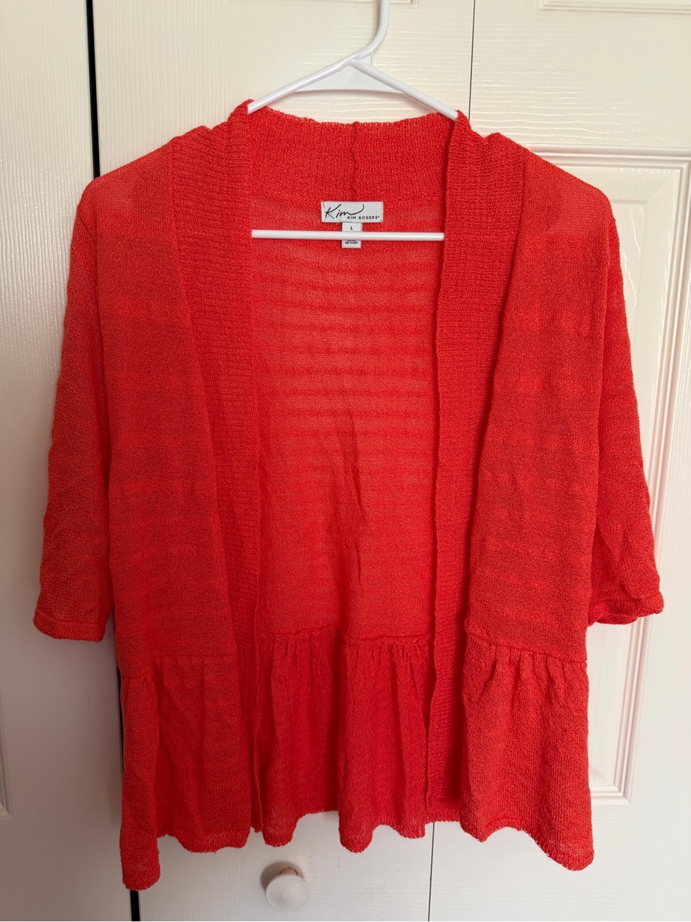 Kim Rogers Bright Red Open-Front Peplum Cardigan